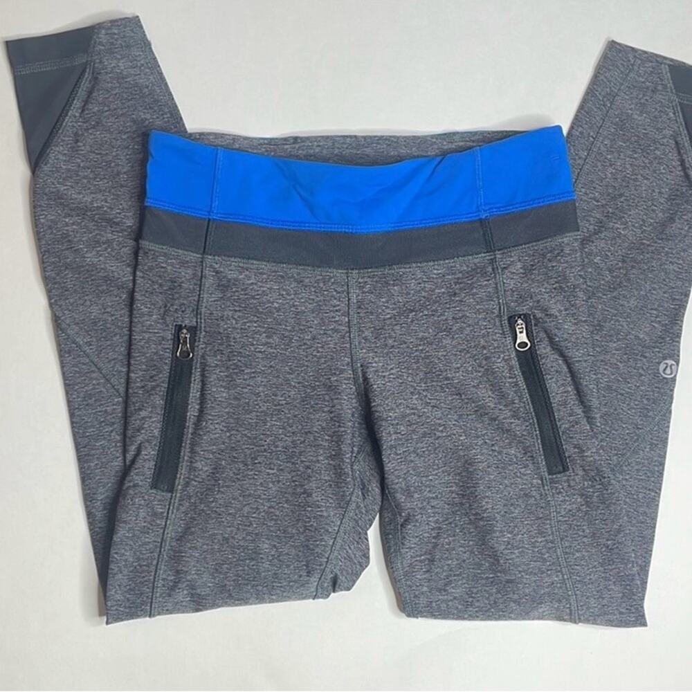 Lululemon inspire ll heathered black lakeside and blue mesh running leggings